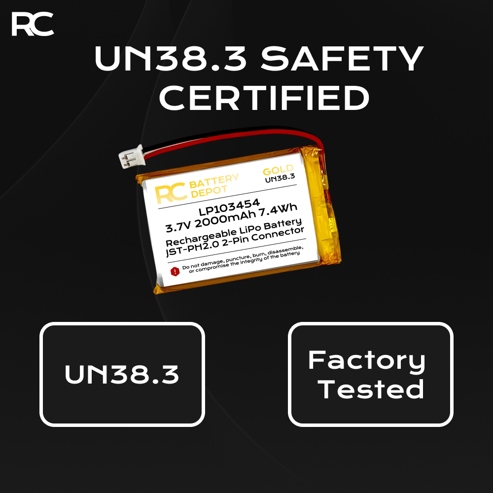 3.7V 2000mAh 103454 LiPo with JST - PH2.0 2 - Pin Connector - RC Battery Depot - Multi - purpose Battery