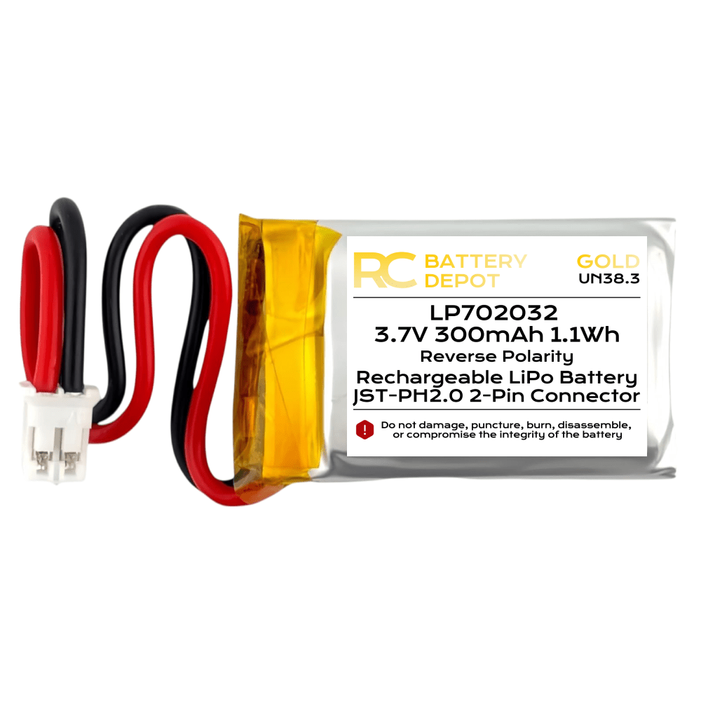 3.7V 300mAh 702032 LiPo with JST - PH2.0 2 - Pin Connector - RC Battery Depot - Multi - purpose Battery