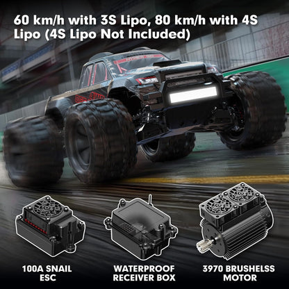 10208 V2 1/10 RC Trucks 4X4, Brushless RC Cars for Adults 50mph, RTR Hobby 3S Electric Powered High Speed RC Car - RC Battery Depot - RC Truck