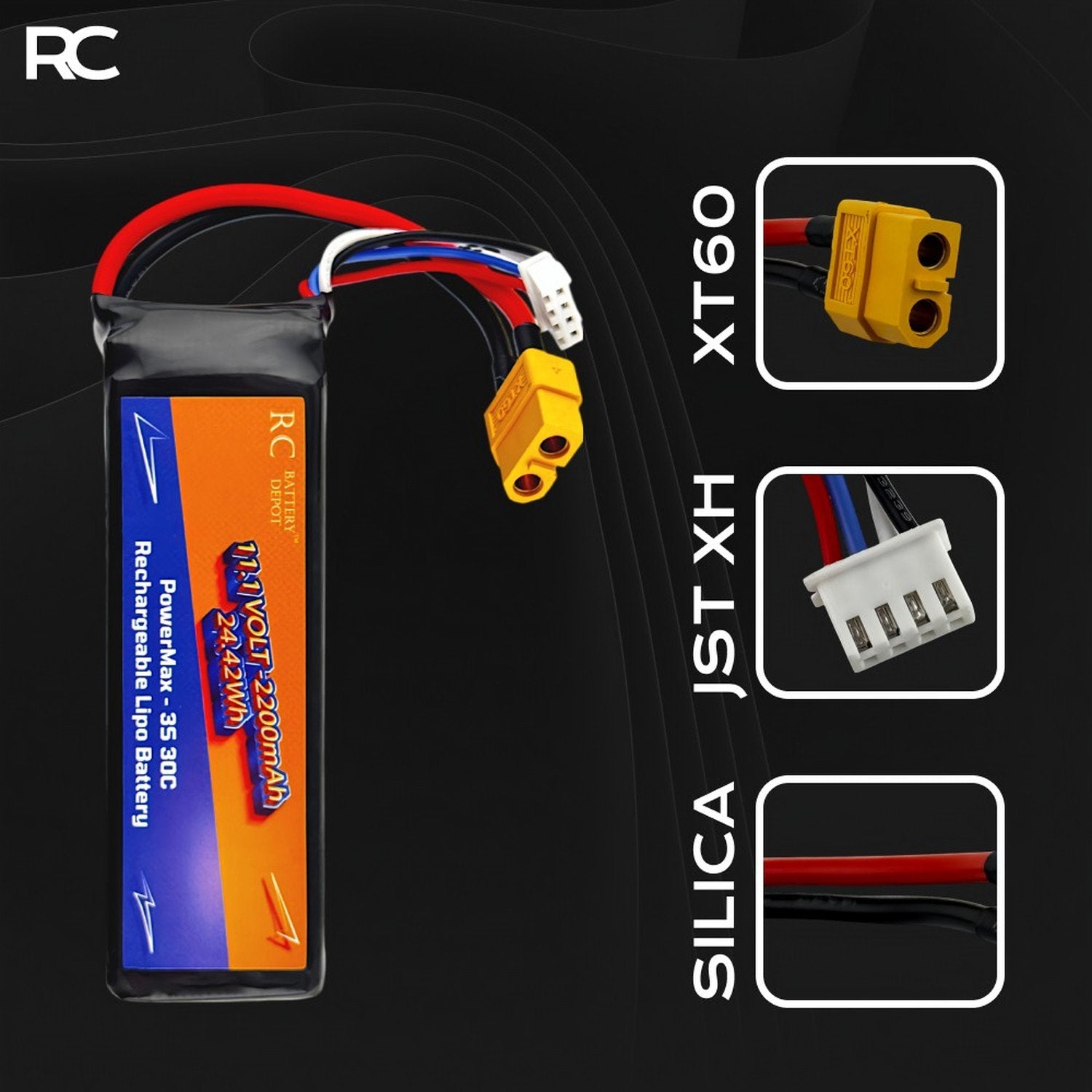 11.1V 2200mAh 3S 30C XT60 Plug RC LiPo Battery - RC Battery Depot - RC Battery