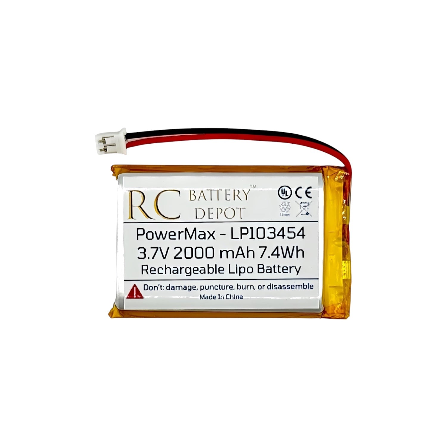 3.7V 2000mAh 103454 LiPo with JST - PH2.0 2 - Pin Connector - RC Battery Depot - Multi - purpose Battery