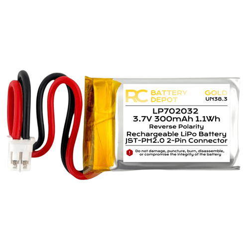 3.7V 300mAh 702032 LiPo with JST - PH2.0 2 - Pin Connector - RC Battery Depot - Multi - purpose Battery