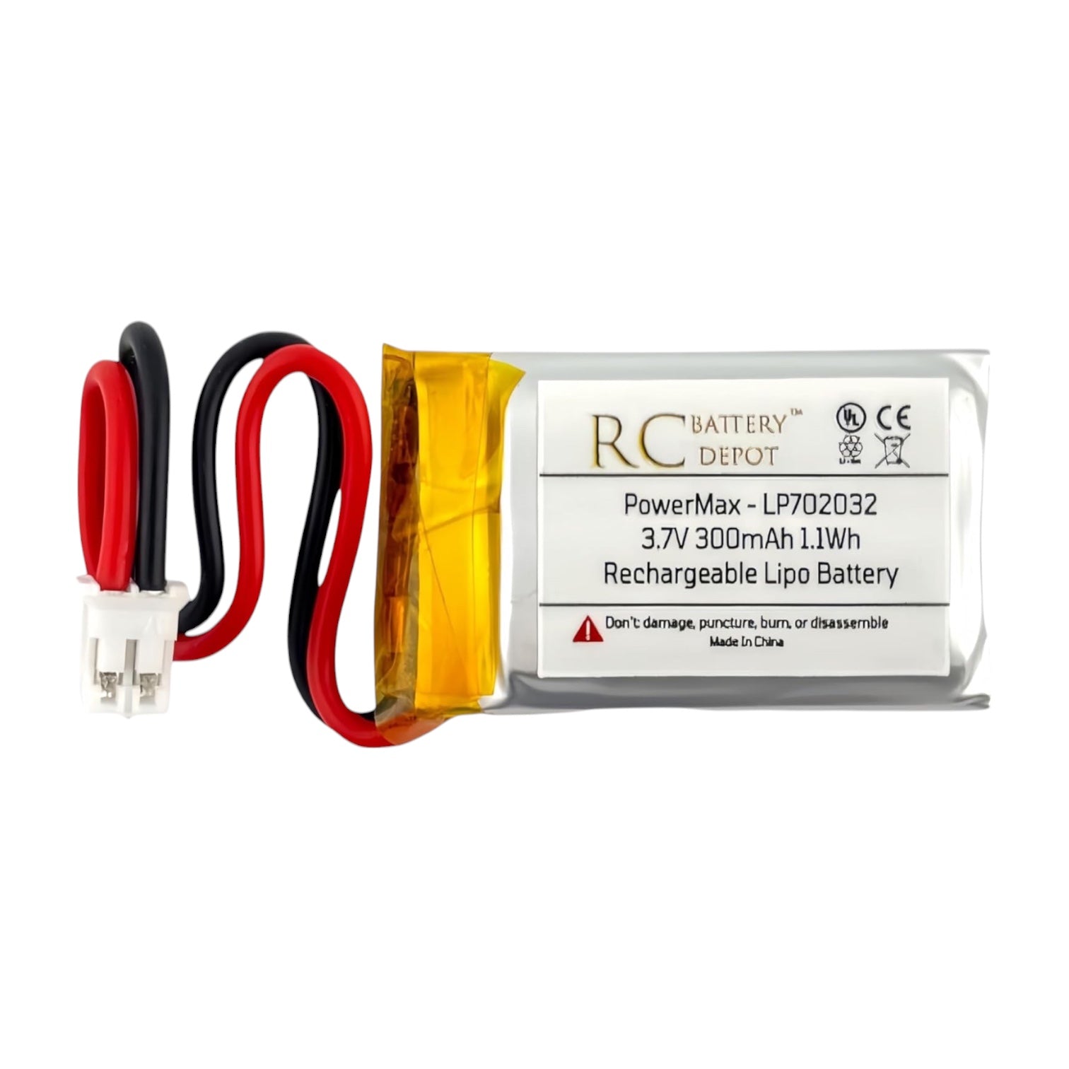 3.7V 300mAh 702032 LiPo with JST - PH2.0 2 - Pin Connector - RC Battery Depot - RC Battery