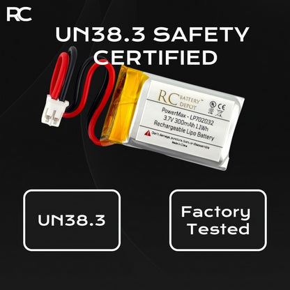 3.7V 300mAh 702032 LiPo with JST - PH2.0 2 - Pin Connector - RC Battery Depot - RC Battery