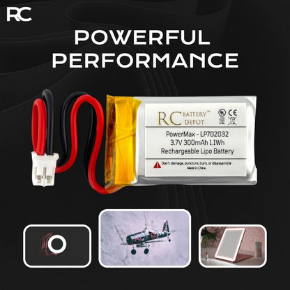 3.7V 300mAh 702032 LiPo with JST - PH2.0 2 - Pin Connector - RC Battery Depot - RC Battery