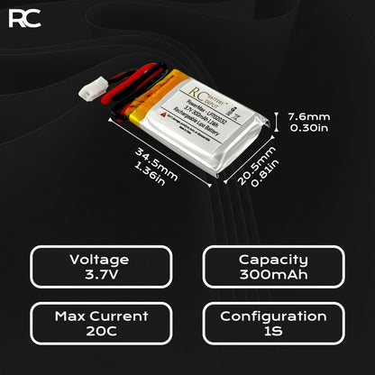 3.7V 300mAh 702032 LiPo with JST - PH2.0 2 - Pin Connector - RC Battery Depot - RC Battery