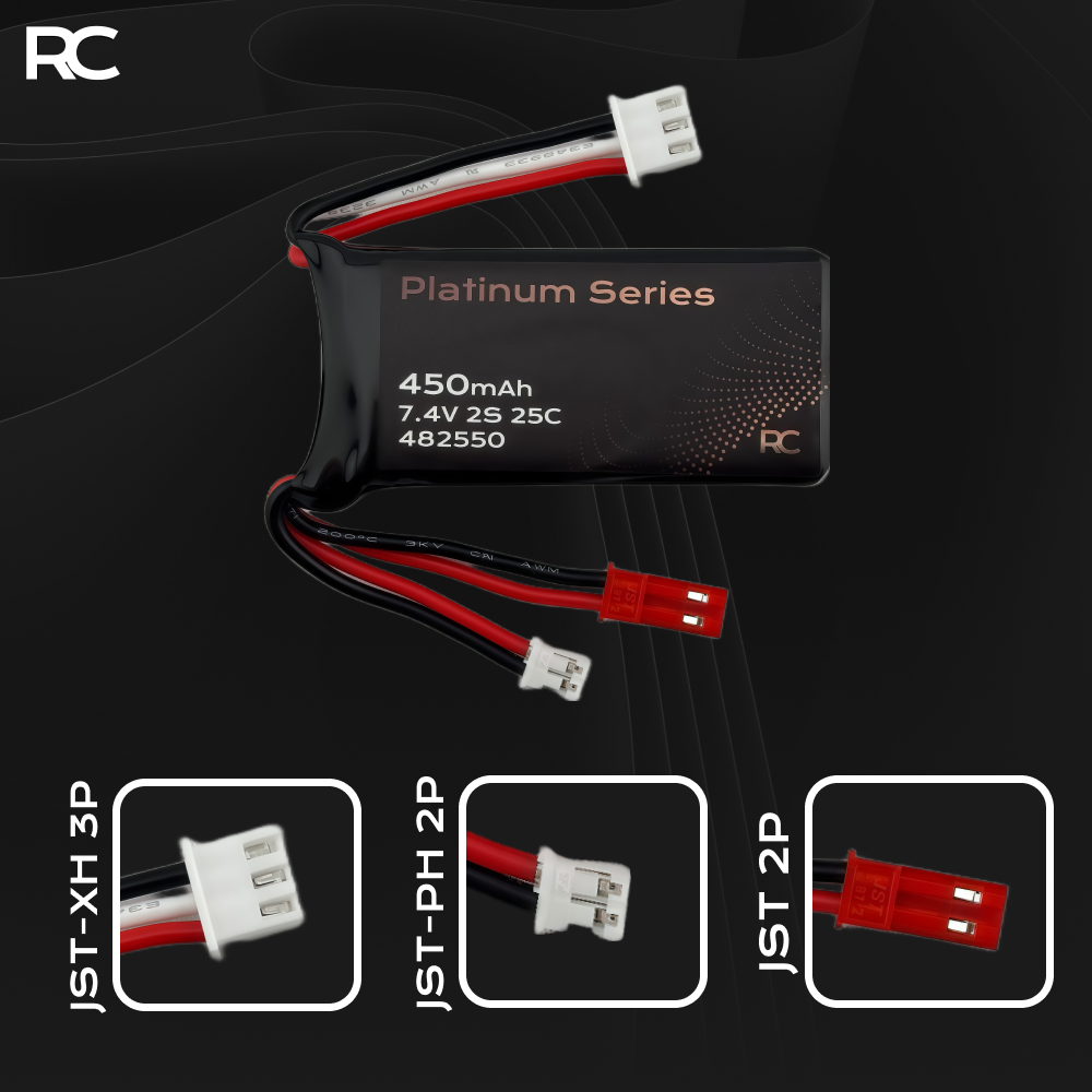 7.4V 450mAh 48250 with JST PH 2, JST XH 3P, & JST Connectors
