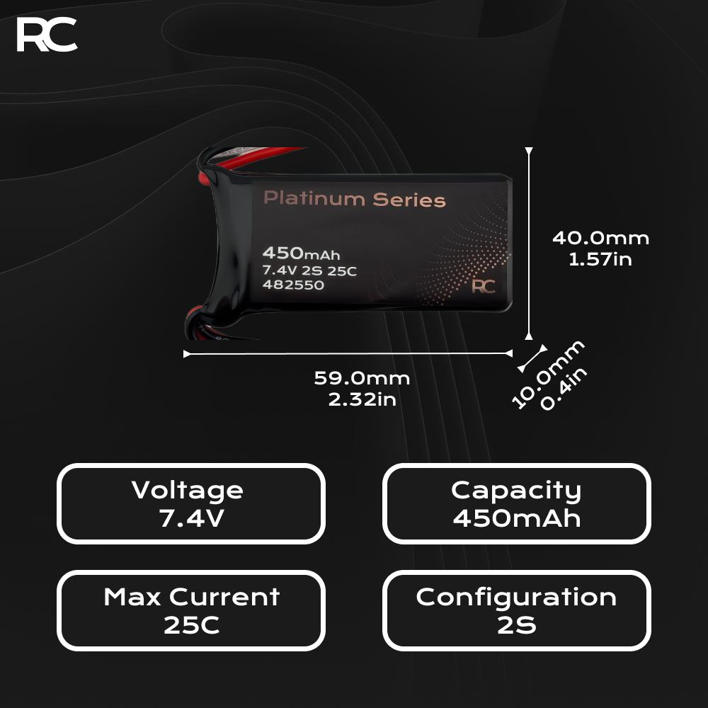 7.4V 450mAh 48250 with JST PH 2, JST XH 3P, & JST Connectors