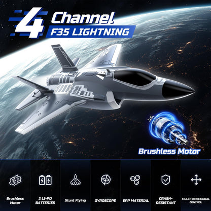 DEERC F35 4 Channel Brushless RC Plane for Adults Remote Control Airplane Ducted Fans Fighter Jet,2.4GHz 6 - axis Gyro Stabilizer RTF Hobby Glider Aircraft Plane Easy to Fly for Advance Player - RC Battery Depot - RC Plane